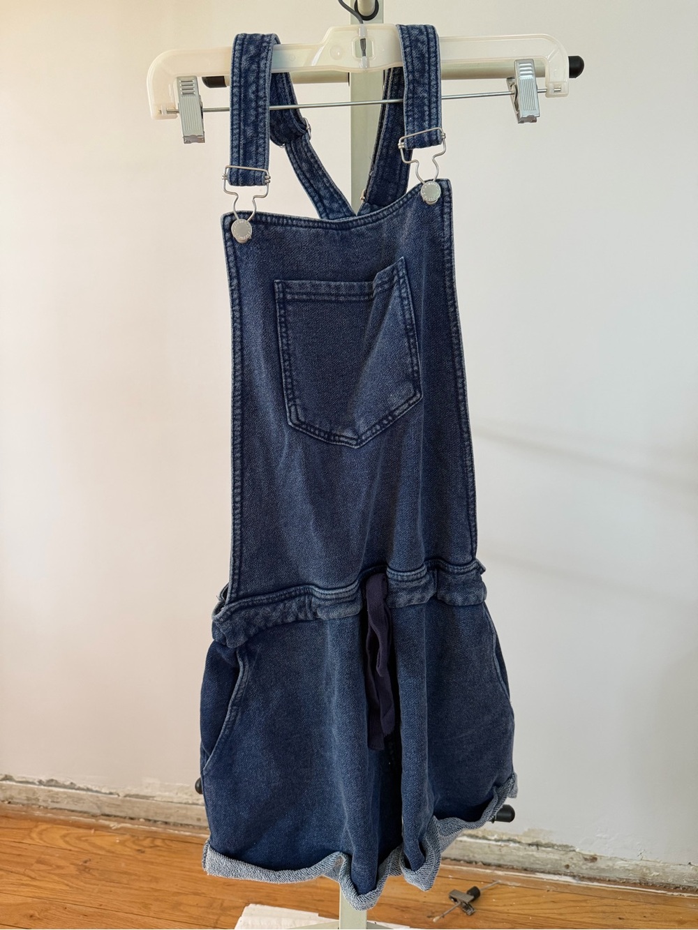 Denim Overalls Romper in Dark Blue